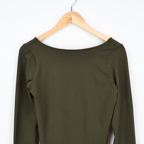 NWT Madewell Long-Sleeve Scoopback Cotton Jersey Stretch Tee Olive Green Medium - Picture 4 of 9